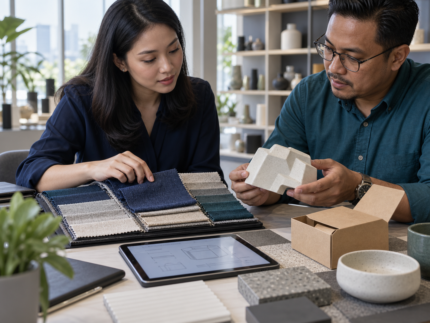 Materials and product samples being compared during a supplier evaluation